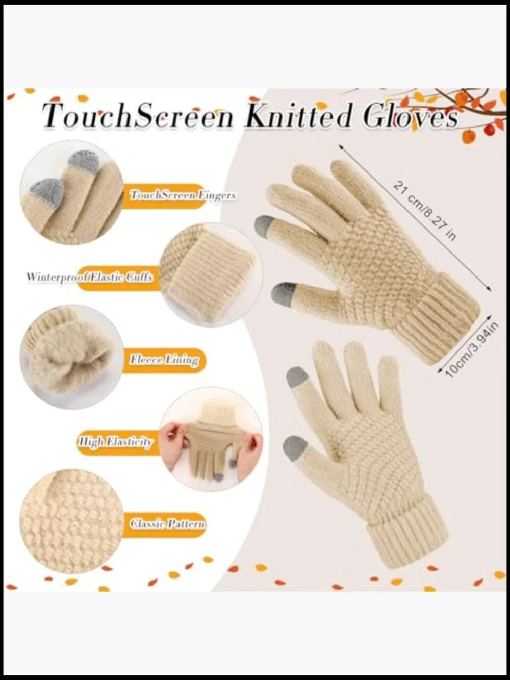 Fleece Lined Beanie Hat & Touchscreen Gloves Set - 12 Pcs